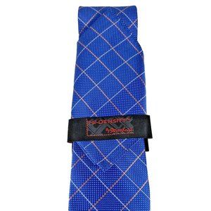 Steven Land Men's Tie & Pocket Square Royal Blue Orange Silver Plaids Hi-Density